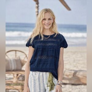 Sundance “Aria” Embroidered Lace Pintuck Blouse – Size Small